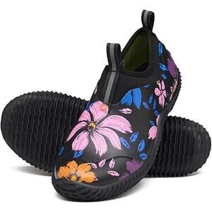 Hisea Womens Size 9.5 Black Blue Pink Floral Waterproof Neoprene Garden Shoes